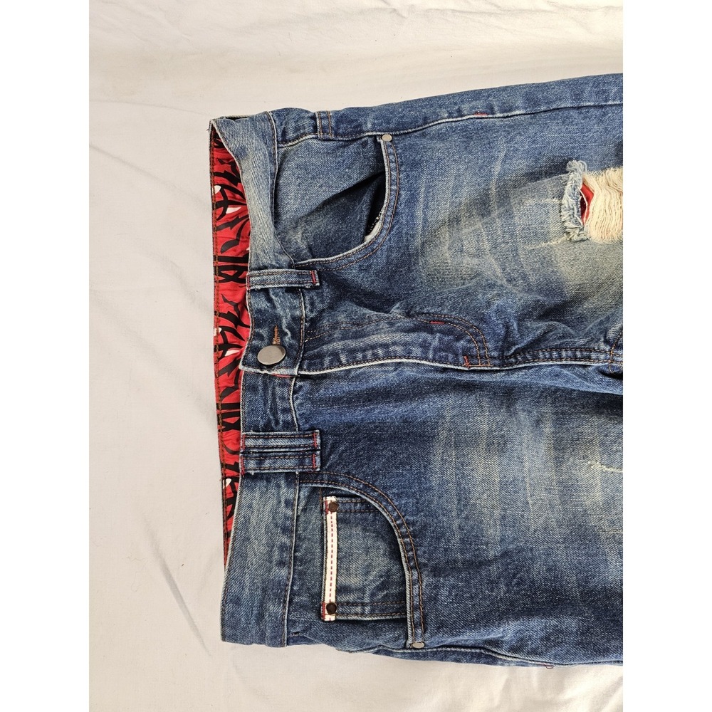 Nitagut Womens High Rise Distressed Blue Jeans Patchwork Cuff - Picture 4 of 7